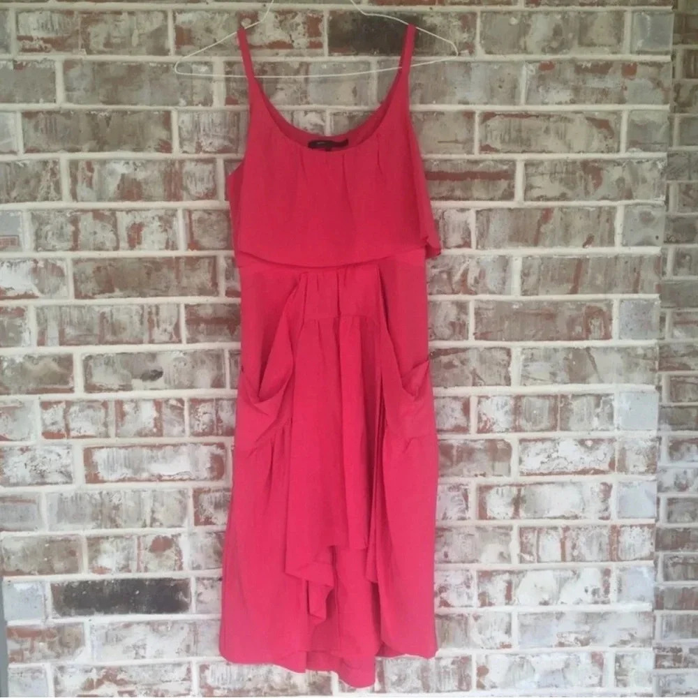 BCBGMaxazria Azalea 100% Silk Ruffle Pocket Dress